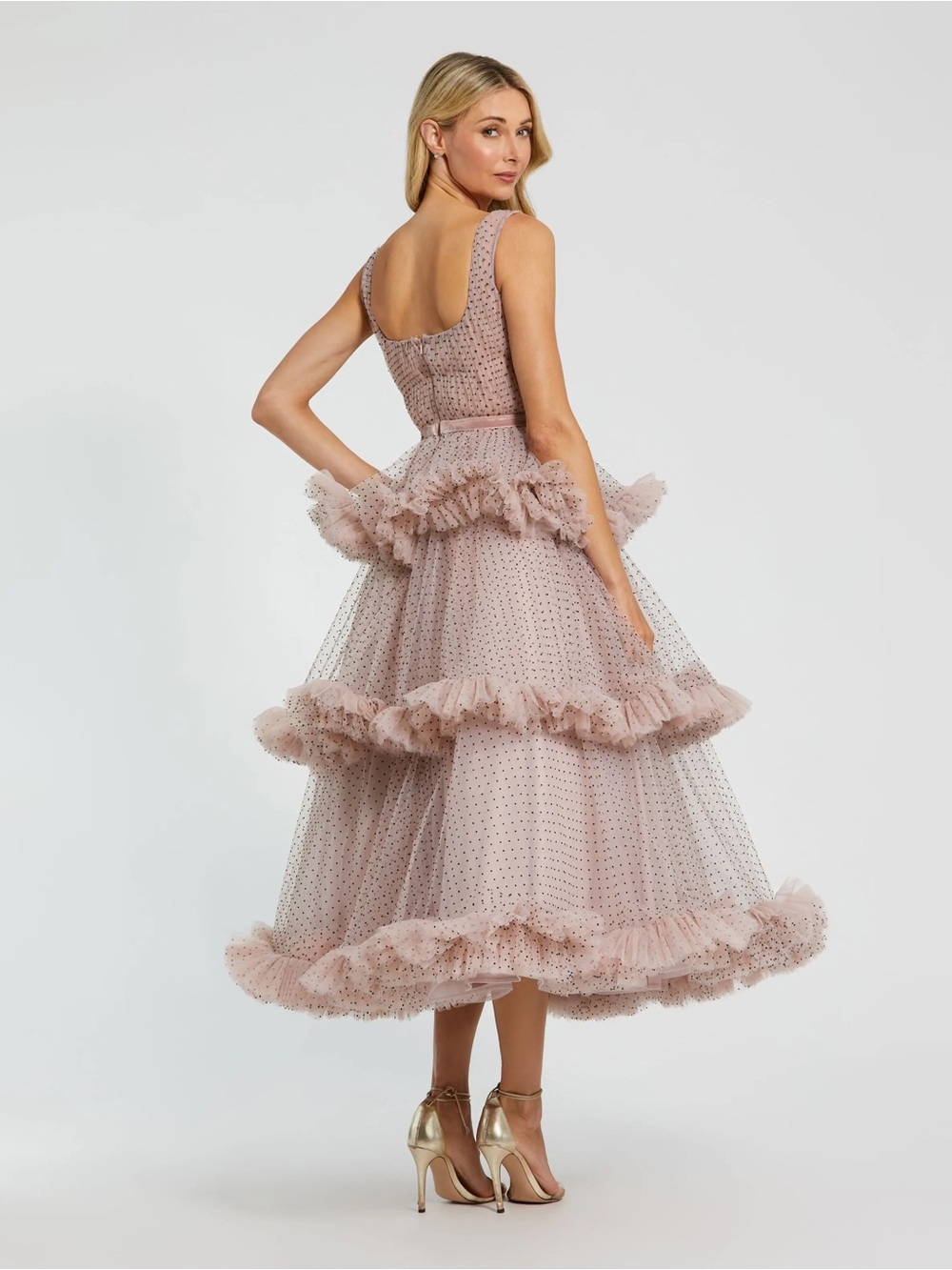 Mac Duggal 20776 NWT Pink Sleeveless Dot Net Ruffle Dress - Picture 3 of 10